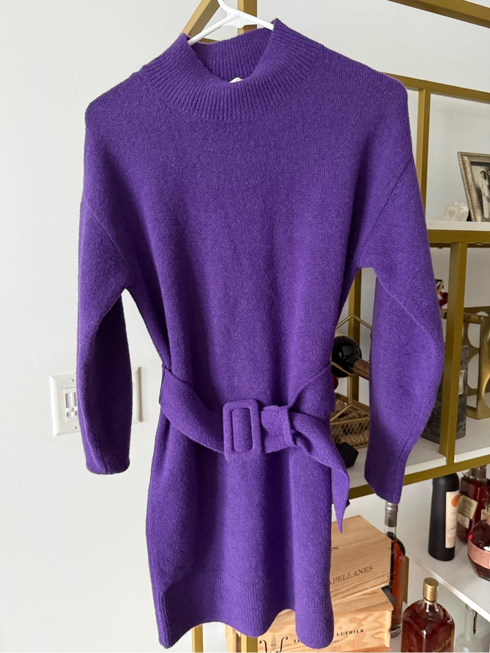 & Other Stories Violet Mock Neck Knit Dress with Self-Tie Belt